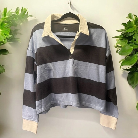 Aerie NWT Cropped Striped Oversized Rugby Shirt Medium - Picture 2 of 3